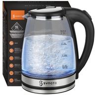 Elektromos üveg vízforraló 2L, 2000W, vezeték nélküli, LED világítással