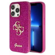 Guess Etui do iPhone 15 Pro fioletowy case plecki Glitter Script Big 4G