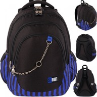 Plecak szkolny 4-komorowy black blue paski St.Majewski