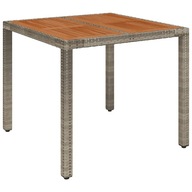 vidaXL Záhradný stôl s drevenou doskou, sivý, 90x90x75 cm PE ratan