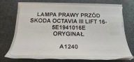 light right front FULL LED SKODA OCTAVIA III LIFT 16- original 5E1941016E