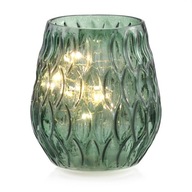 Szklany świecznik z lampkami wazon LED Zielony ogrodowy taras 11x13 cm