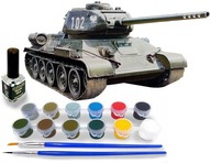 T-34 RUDY 102 MODEL DO SKLEJANIA ŚREDNI CZOŁG + KLEJ + FARBY + PĘDZELKI
