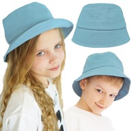 Niebieski kapelusz dziecięcy Bucket hat gładka czapka z daszkiem lato 48-50