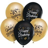 balony HAPPY birthday 18 URODZINY złoty CZARNY