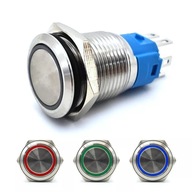 Włącznik On/Off, Przycisk zatrzaskowy LED 12V 18mm/16mm 3 kolory w 1 chrom