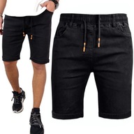 Pánske kraťasy čierne džínsy krátke strečové nohavice PAS s GUMIČKOU - M