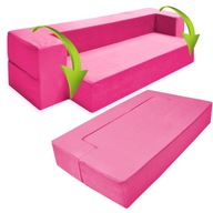 Mini sofa dla dzieci z pianki 60x120 rozkładana kanapa z różowego weluru