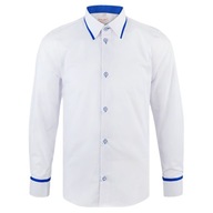 Chłopięca koszula elegancka długi rękaw biała z niebieskim Koszulland 168