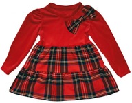 Czerwona welurowa sukienka dla dziewczynki 116-122 w kratę świąteczna