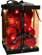 Veľký medvedík z ruží červený s LED svetlami v darčekovej krabičke Valentín 40cm