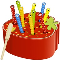 Gra Zręcznościowa Złap Robaczka Drewniana Montessori Magnetyczna Truskawka