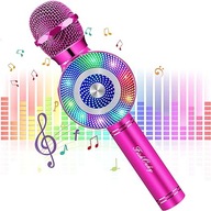 Mikrofon do Karaoke, bezprzewodowy, FISHOAKY 4 w 1 z diodami LED