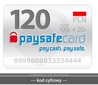 PAYSAFECARD 120 zł ( 100 zł + 20 zł) KOD PIN PSC