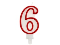Narodeninová sviečka bielo-červená číslica 6