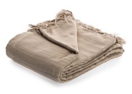 Bezšvová deka pléd prehoz na posteľ so strapcami béžová