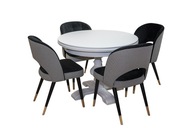 Zostava do obývačky: Stôl okrúhly biely+ 4x stolička