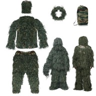 KOSTÝM GHILLIE POĽOVNÍCKE OBLEČENIE V 3D KAMUFLÁŽI S ÚLOŽNÝM VRECKOM