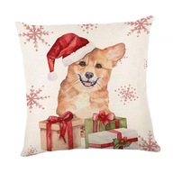 Vianočná obliečka na vankúšik so skrytým zipsom s potlačou psíka