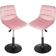 2x Barová stolička velúr prešívaný otočný hoker nastaviteľná ružová