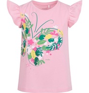 Bluzka T-shirt dla dziewczynki Bawełna falbanki 116 różowy z motylem Endo