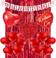 Dekoracja Zestaw Walentynkowy na WALENTYNKI Balony Serca Kurtyna Płatki Róż