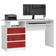 Písací stôl pod počítač CLP biely-červený lesk 135cm zásuvky AKD