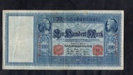 BANKNOT NIEMCY -- 100 marek -- 1910 rok, CZERWONA PIECZĘĆ, seria E