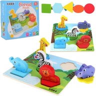Vzdelávacie drevené puzzle safari kocky 0057