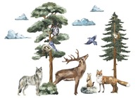 Samolepky na stenu Lesné zvieratká jeleň strom XL