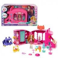 ENCHANTIMALS SET DOMČEK AUTO MOBILNÉ MÓDNE ŠTÚDIO+ BÁBIKA MAČIATKO HPB34