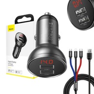 BASEUS ŁADOWARKA SAMOCHODOWA ZASILACZ USB-A 24W 5V/4,8A Z KABLEM 3W1 1,2M