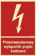 Przeciwpożarowy wyłącznik prądu kotłowni naklejka samoprzylepna odblaskowa