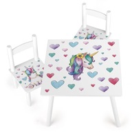 Detský stôl 60x60x42 cm + 2 Stoličky Potlač Jednorožce