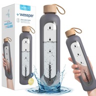 Motivačná fľaša Sklenená na vodu Wessper Activemax 1l + Silikónové puzdro