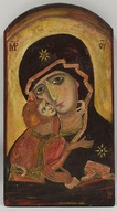 Stara Ikona Maryja z Jezusem Olej na drewnie 43x23,5cm