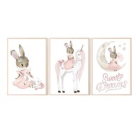 Sada 3 obrázkov A3 plagáty jednorožec zajačik