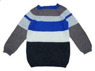 Ręcznie robiony dłuższy sweter 100% WEŁNA MERINO WOOL J.NOWY 122-128