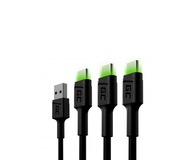 3x Kabel Green Cell USB Typu A - USB Typu C LED 2m