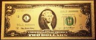 USA , 2 Dolary, banknot kolekcjonerski pozłacany 24 karatowym złotem