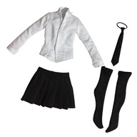 Zestaw białych koszul w kratę w skali 1/6, mini spódniczka i krawat dla 12-calowych postaci kobiecych w kolorze czarnym