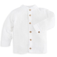 Koszula muślinowa dziecięca długi rękaw Stójka bawełna MROFI biała roz. 104