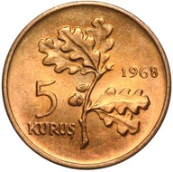 Turcja - moneta - 5 Kurus 1968 - Stan UNC