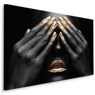 Obraz Do Salonu Czarno Złoty Glamour Usta 120x80