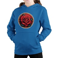 bluza z kapturem walentynki symbol naklejka witraż czerwonej róży w kółku