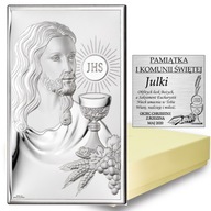 Srebrny Obrazek Prezent na Komunie Pan Jezus I KOMUNIA ŚWIĘTA Komunii