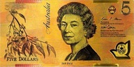 Alžbeta II. AUSTRÁLIA 5 dolárov Výnimočná zberateľská bankovka Pozlátená