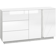 meble komoda duża szeroka w połysku biała szuflady półka salonu Lumens 06