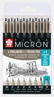 Tenkopisy Pygma Micron čierne 7ks + Brush Pen Set Sakura Mix veľkostí