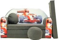 Mini Sofa Piankowa dla Dzieci Formula 1, Kanapa Rozkładana z Poduszka Pufa